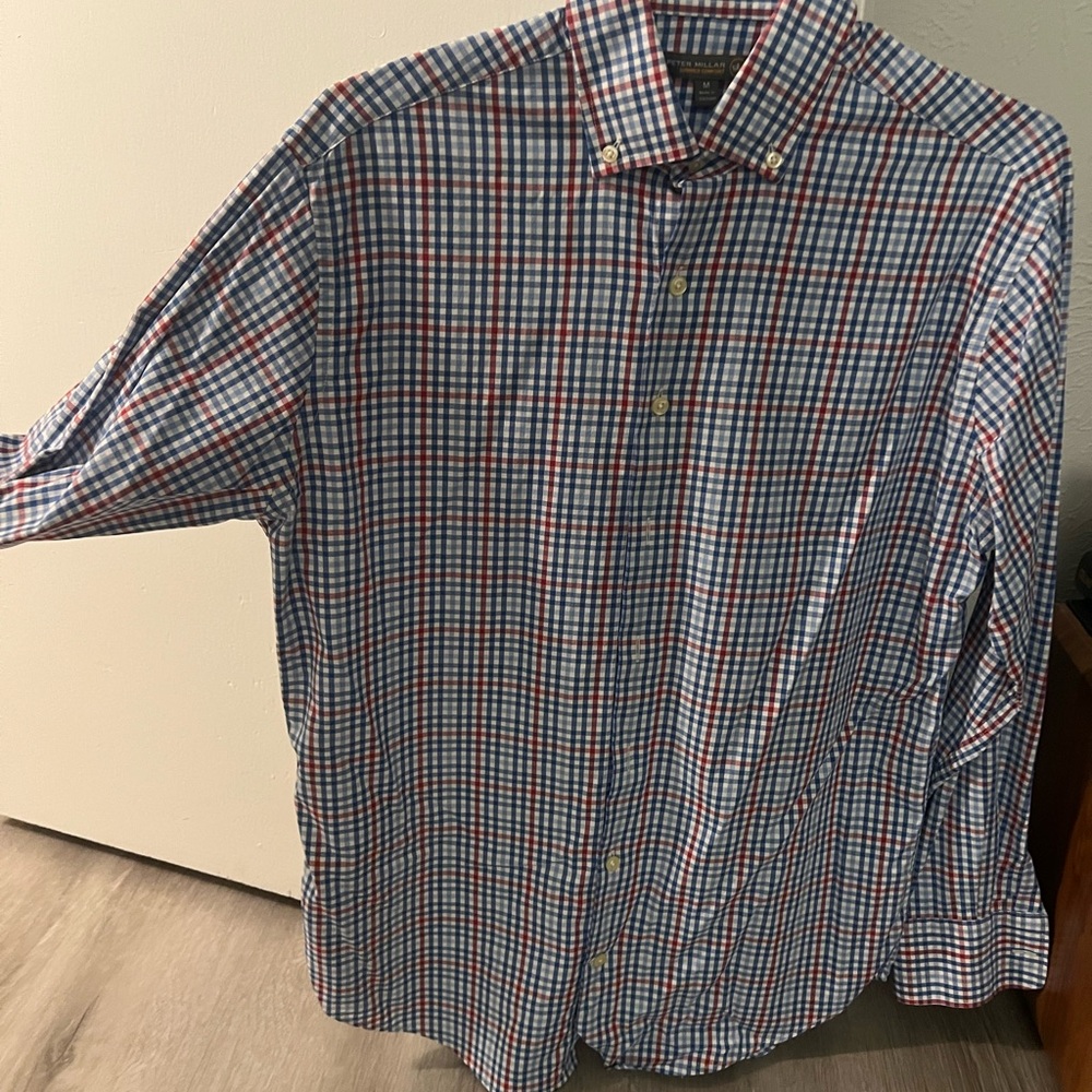 Peter Millar Blue and Red Casual Button Down Shirt